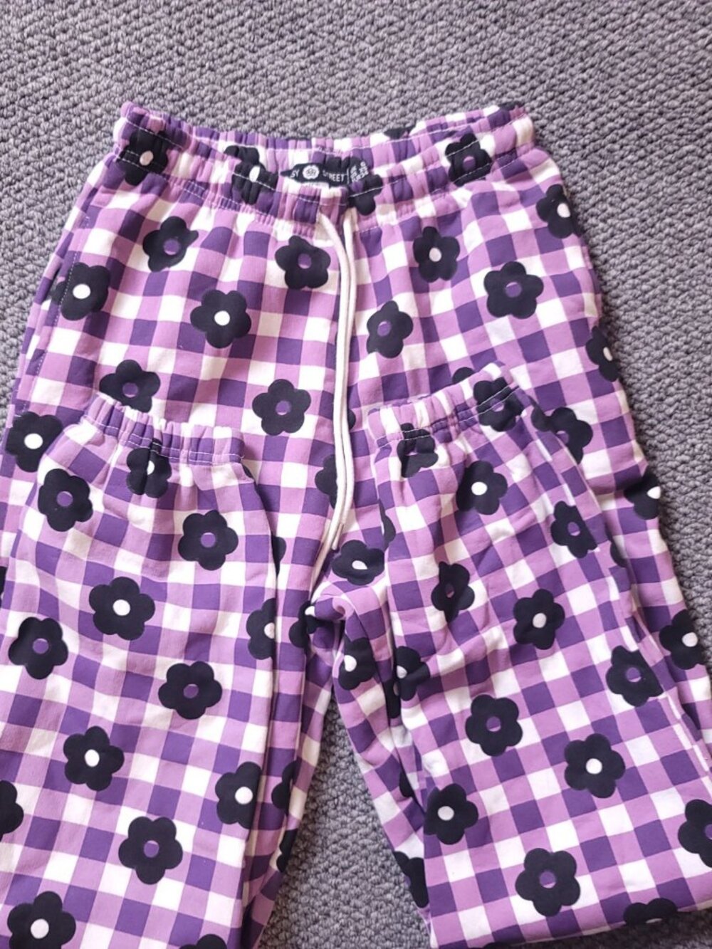 Daisy Street Sweatpants Women XS Extra Small Pants Purple Plaid Floral Mom Waist
